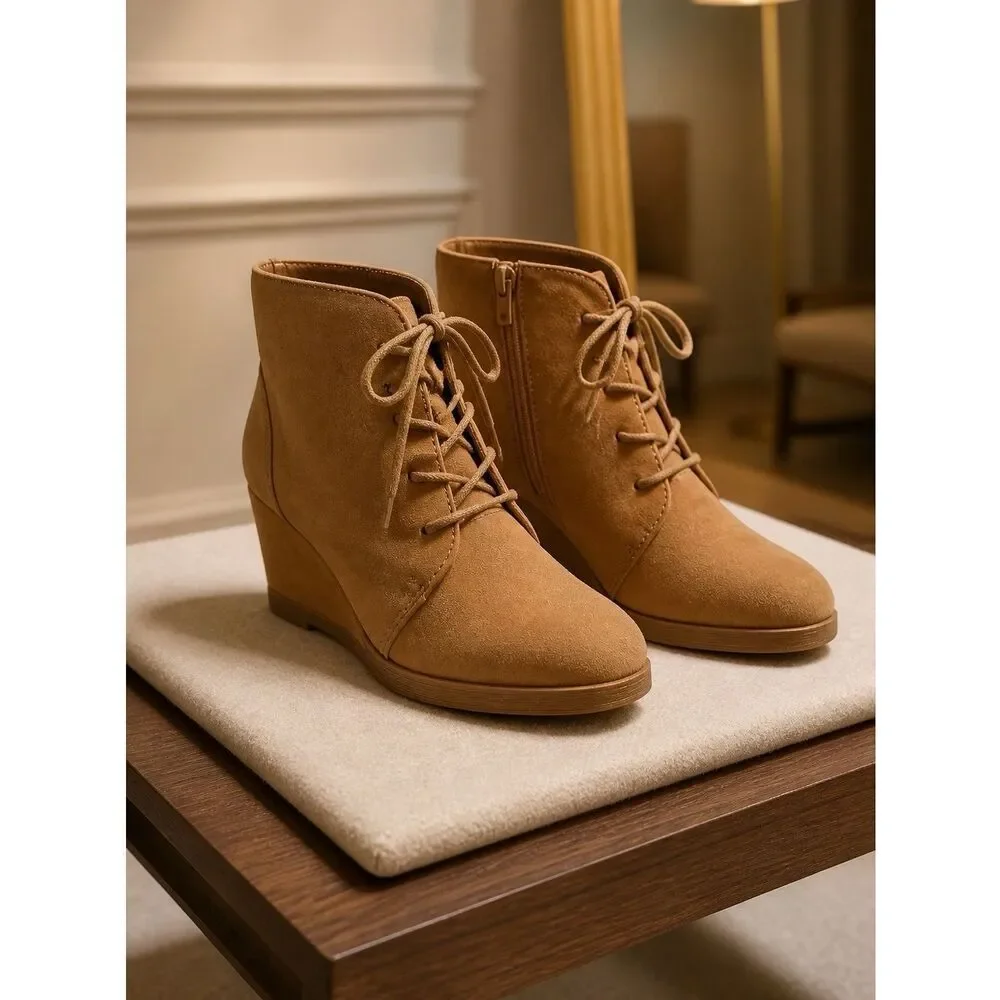 Madden Girl Beige Suede Wedge Booties Size 6